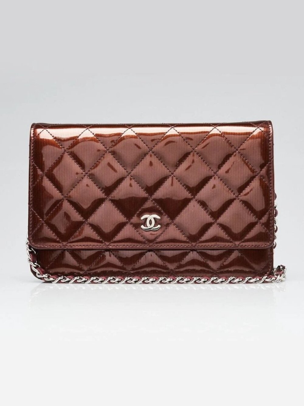 Chanel Burgundy Striated Quilted Patent Leather Classic WOC Clutch Bag